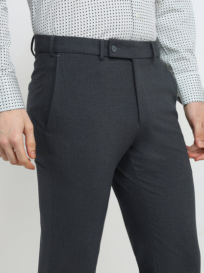 Park Avenue Men Grey Checks Slim Fit Polyester Blend Trouser