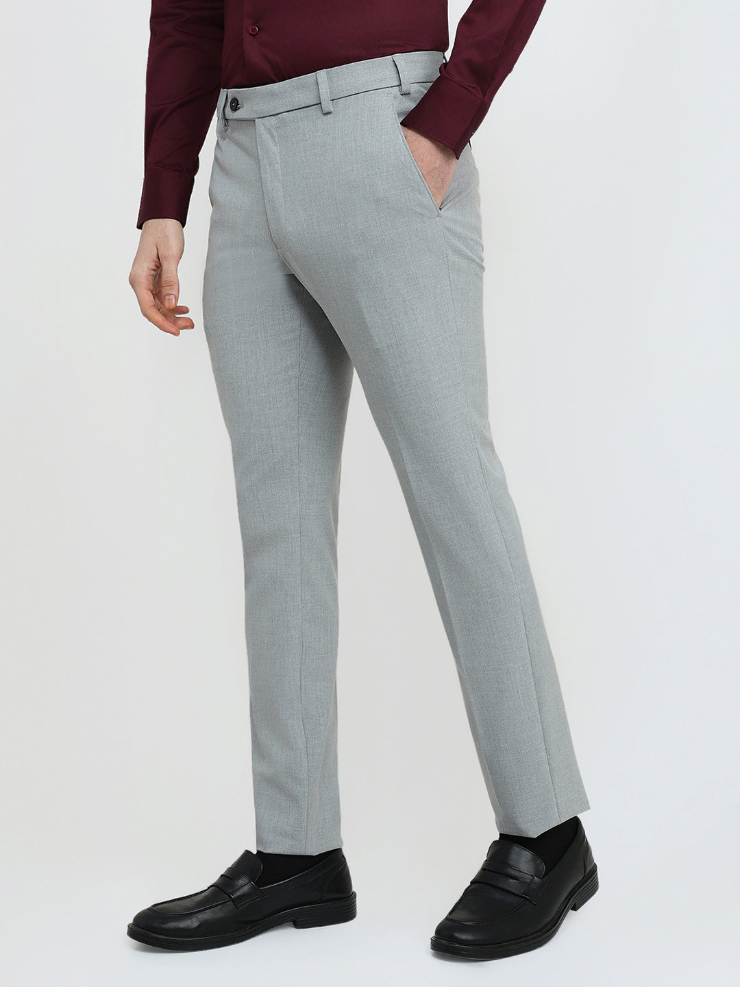 Park Avenue Men Grey Twill Slim Fit Polyester Blend Trouser