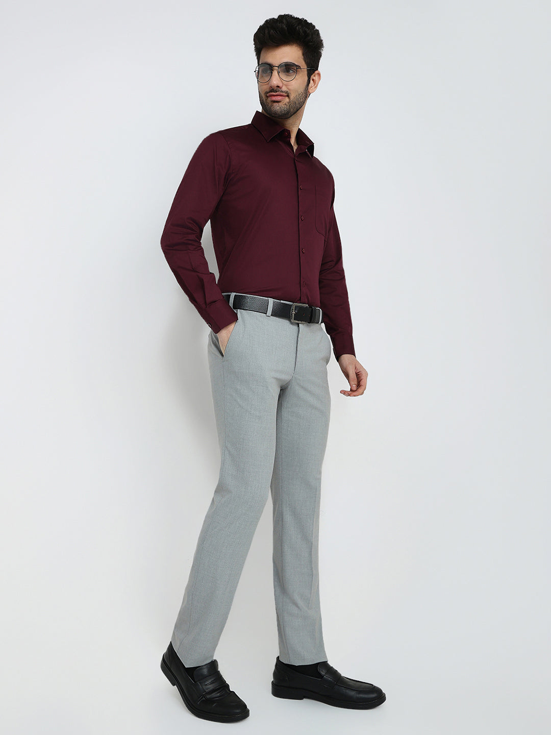 Park Avenue Men Grey Twill Slim Fit Polyester Blend Trouser