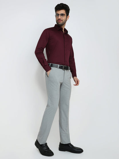 Park Avenue Men Grey Twill Slim Fit Polyester Blend Trouser