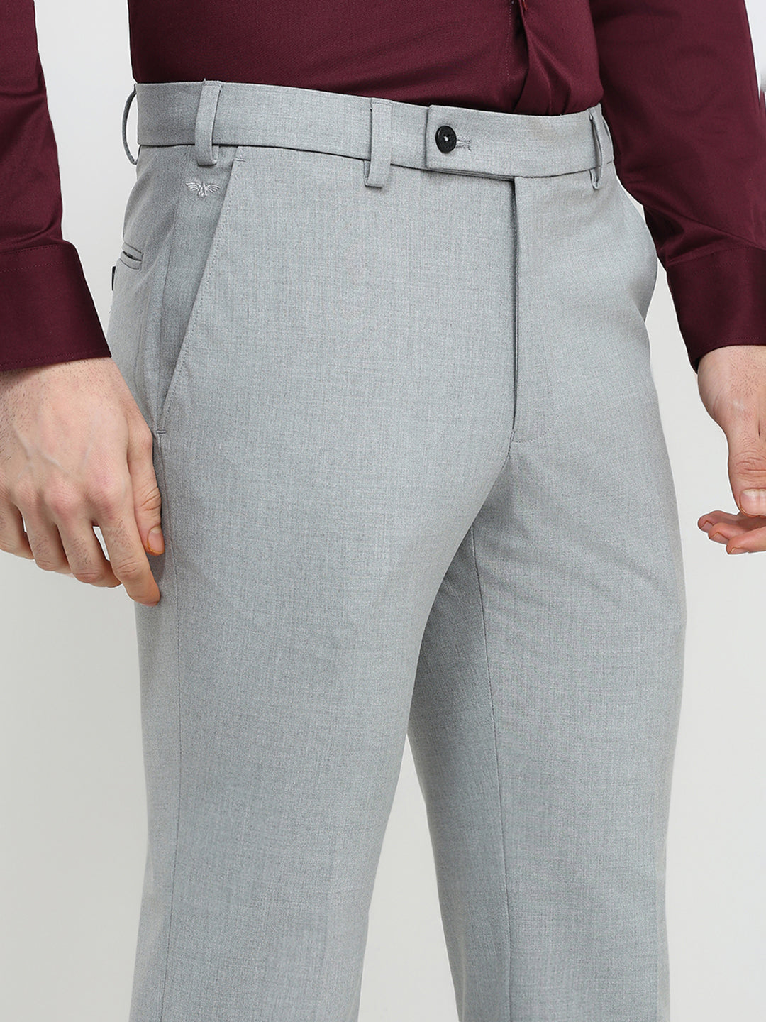 Park Avenue Men Grey Twill Slim Fit Polyester Blend Trouser
