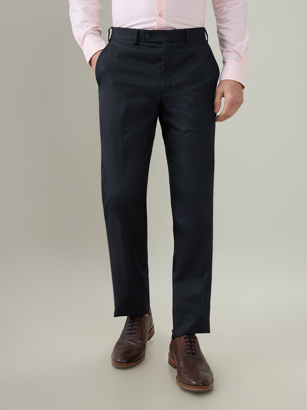 Park Avenue Men Blue Dobby Slim Fit Polyester Blend Trouser