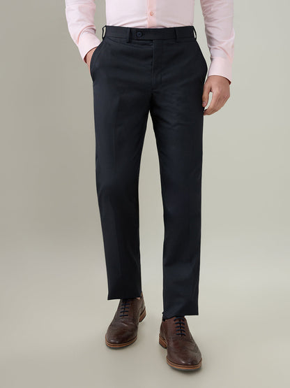 Park Avenue Men Blue Dobby Slim Fit Polyester Blend Trouser