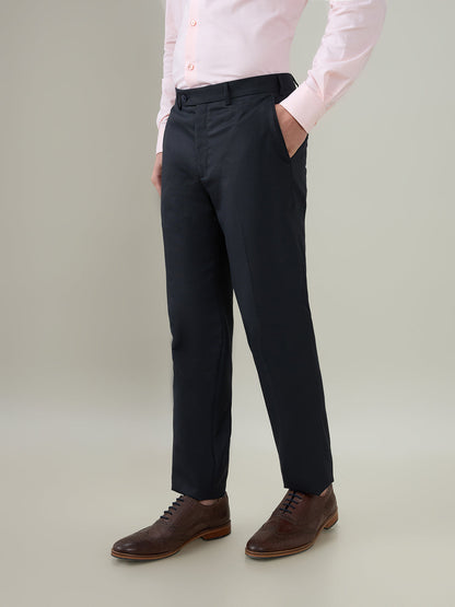 Park Avenue Men Blue Dobby Slim Fit Polyester Blend Trouser