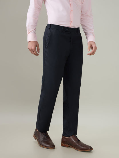 Park Avenue Men Blue Dobby Slim Fit Polyester Blend Trouser