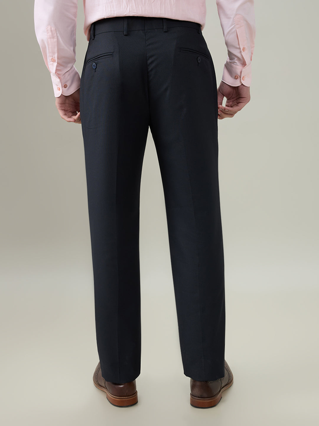 Park Avenue Men Blue Dobby Slim Fit Polyester Blend Trouser