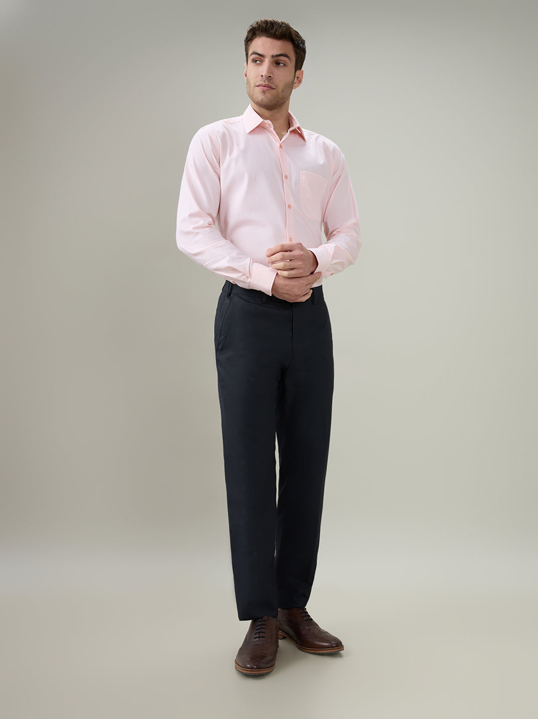 Park Avenue Men Blue Dobby Slim Fit Polyester Blend Trouser