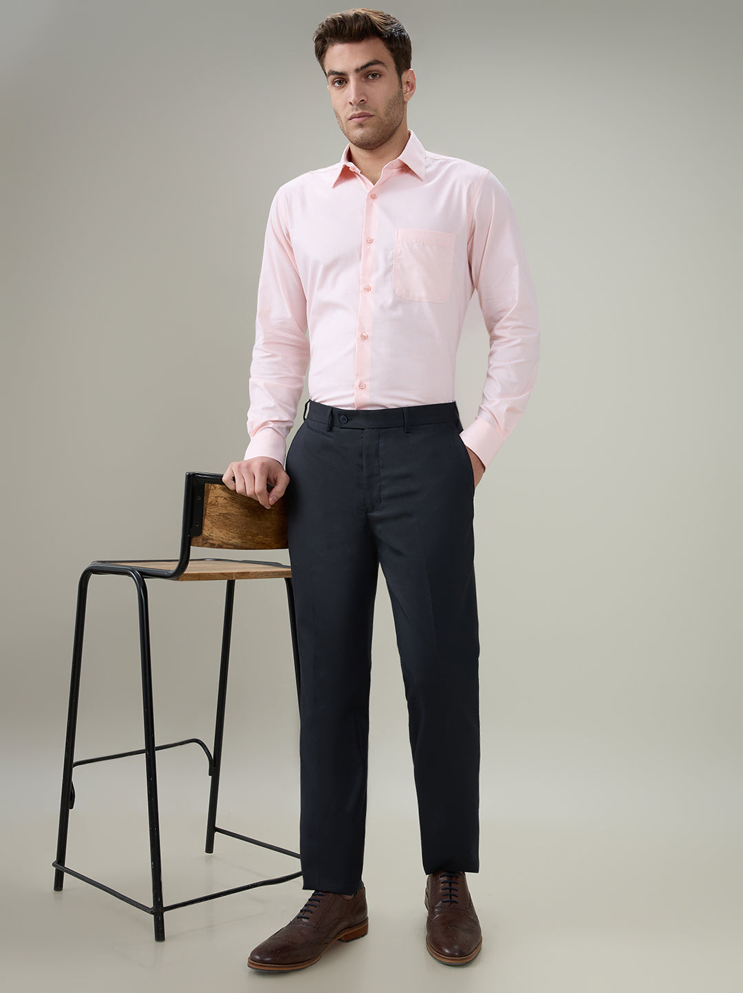 Park Avenue Men Blue Dobby Slim Fit Polyester Blend Trouser