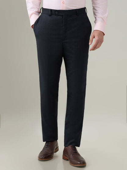 Park Avenue Men Blue Dobby Slim Fit Polyester Blend Trouser