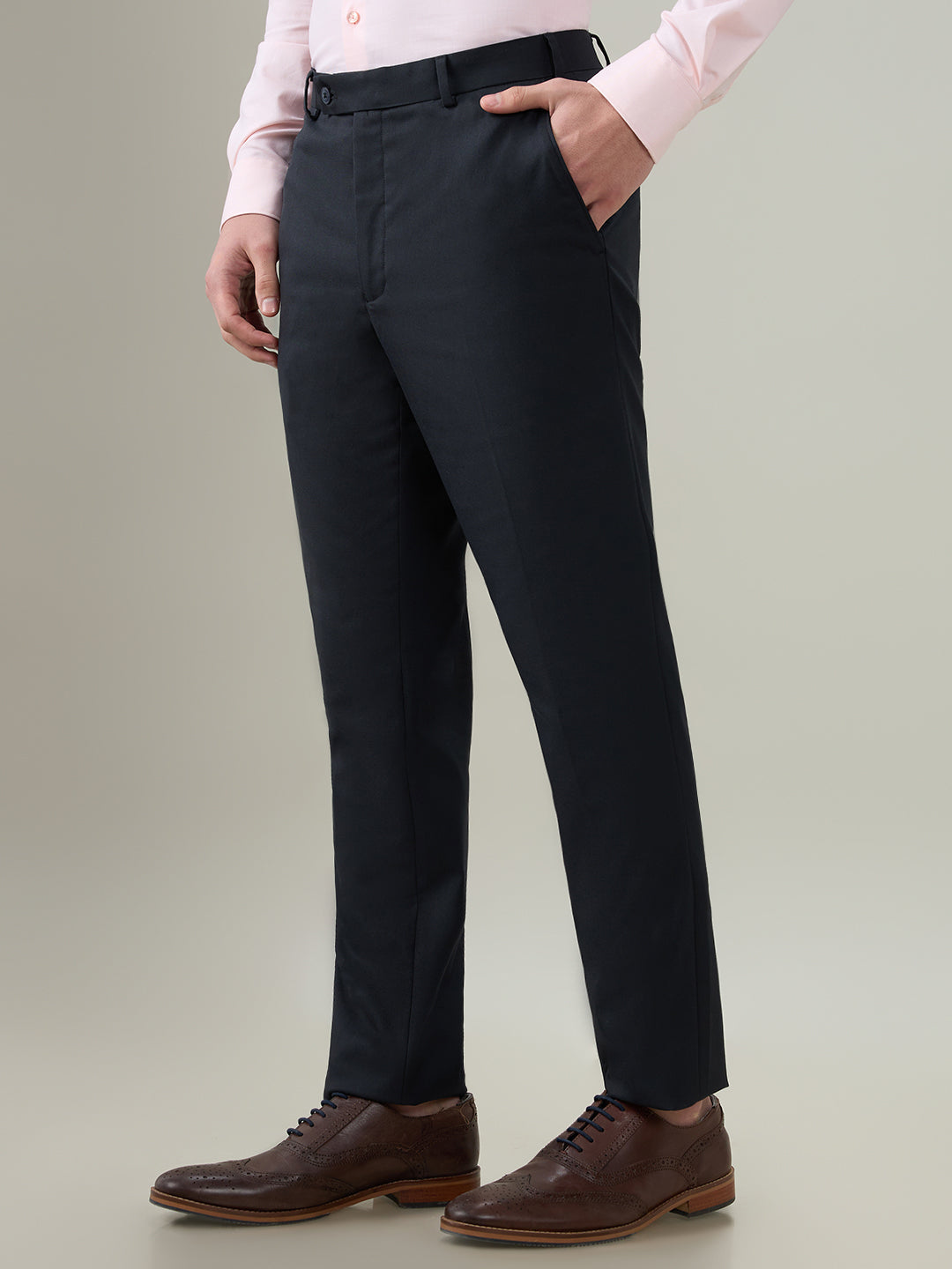 Park Avenue Men Blue Dobby Slim Fit Polyester Blend Trouser