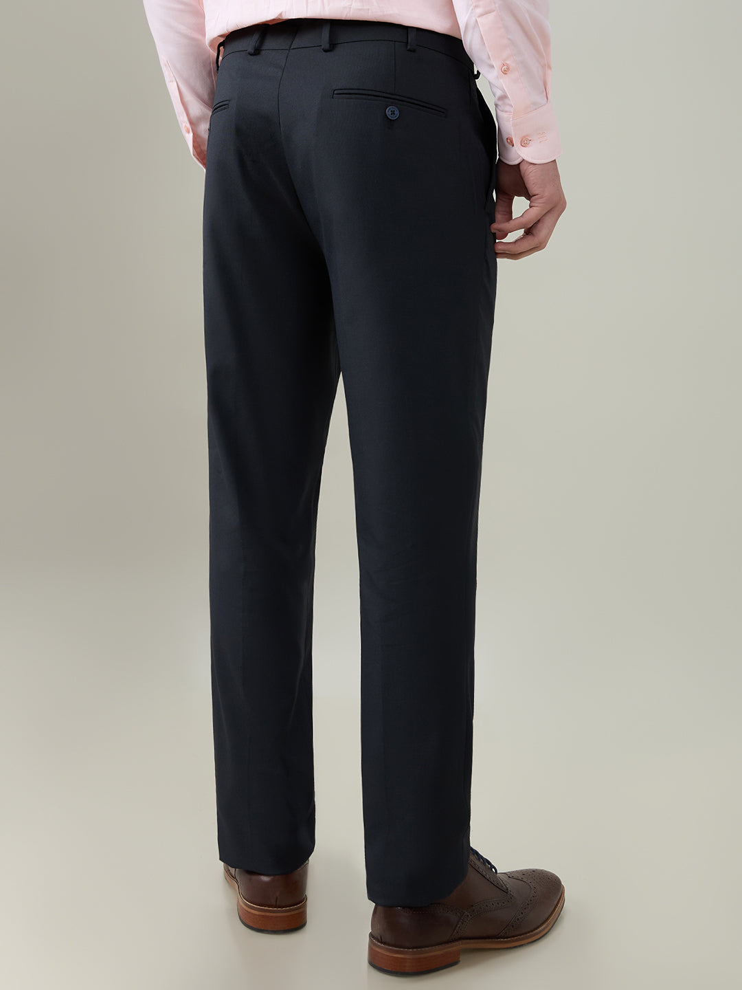 Park Avenue Men Blue Dobby Slim Fit Polyester Blend Trouser