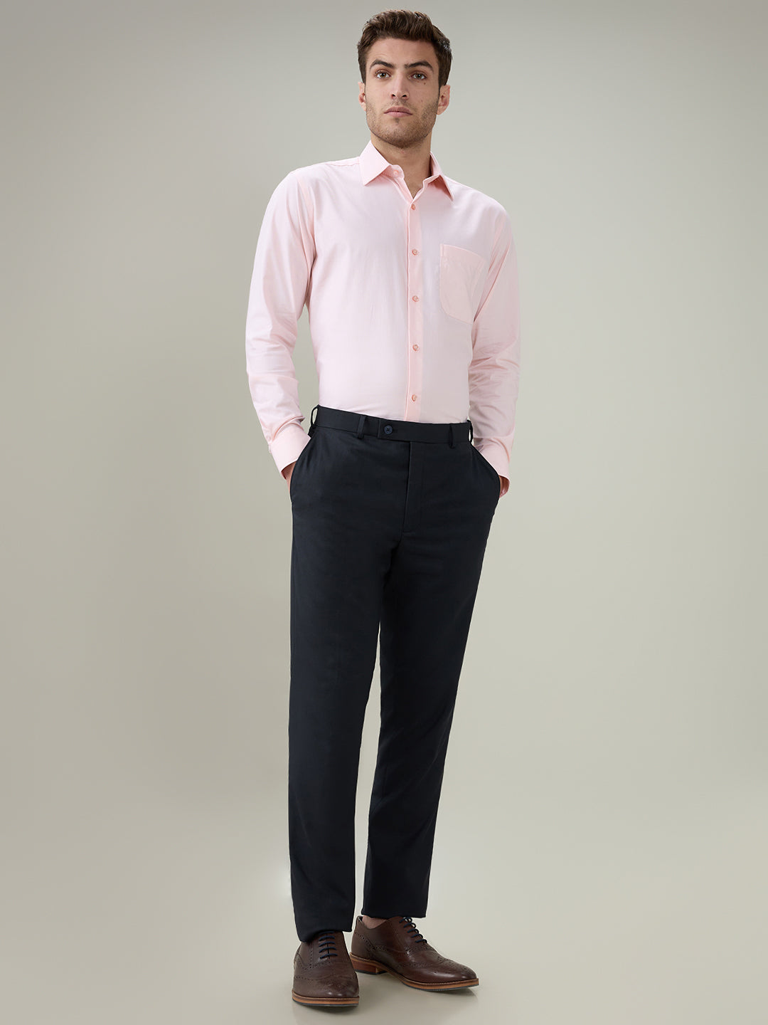 Park Avenue Men Blue Dobby Slim Fit Polyester Blend Trouser