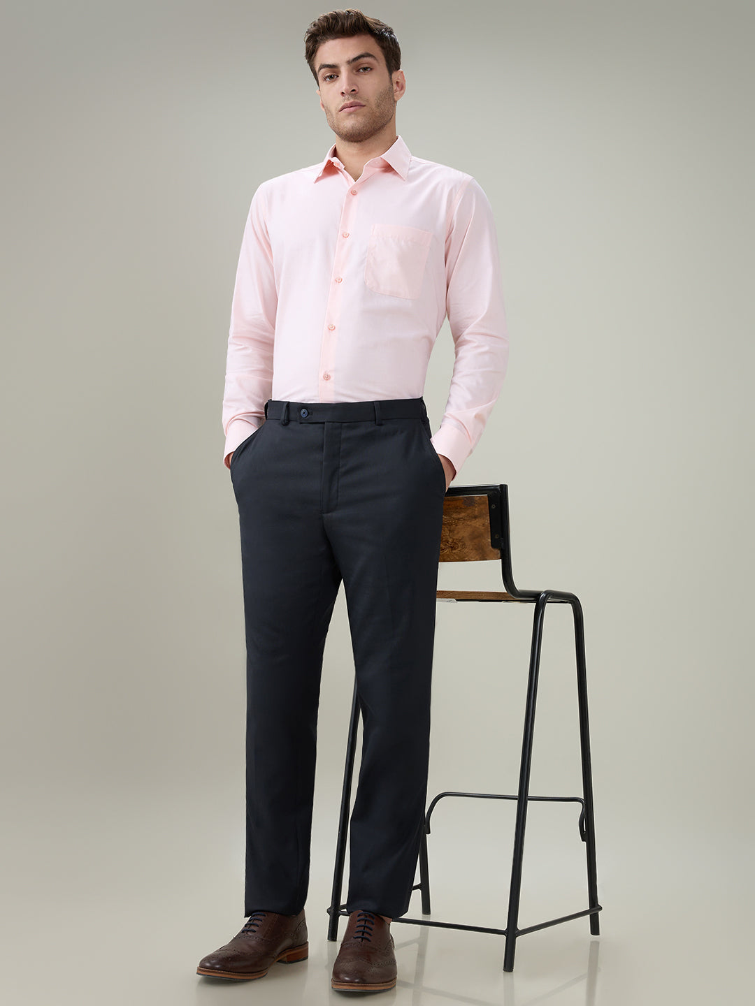 Park Avenue Men Blue Dobby Slim Fit Polyester Blend Trouser