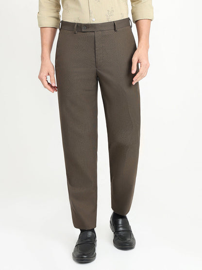 Park Avenue Men Brown Dobby Slim Fit Polyester Blend Trouser