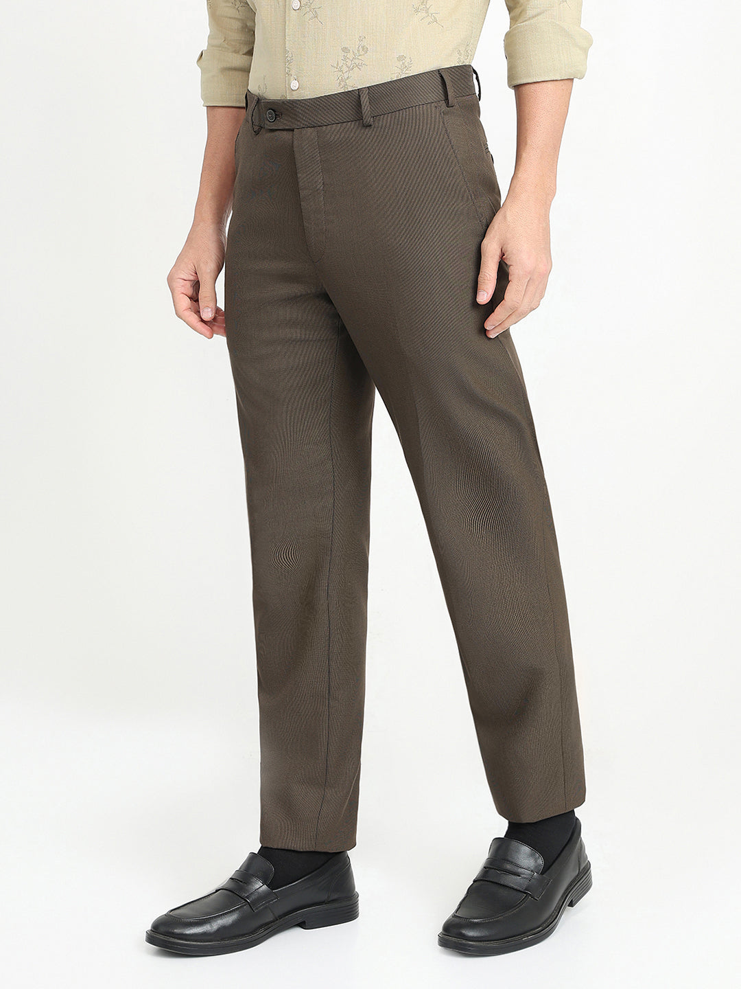 Park Avenue Men Brown Dobby Slim Fit Polyester Blend Trouser