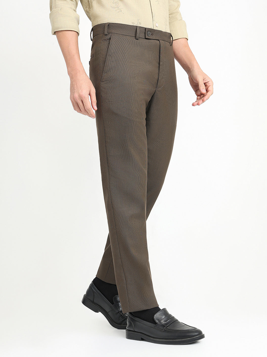 Park Avenue Men Brown Dobby Slim Fit Polyester Blend Trouser