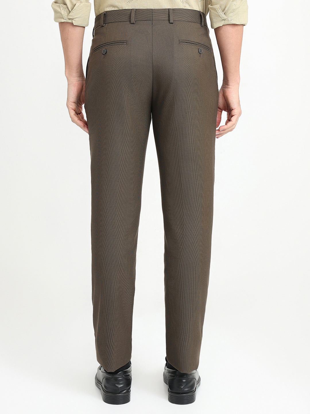 Park Avenue Men Brown Dobby Slim Fit Polyester Blend Trouser