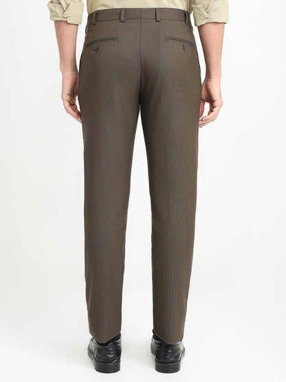 Park Avenue Men Brown Dobby Slim Fit Polyester Blend Trouser