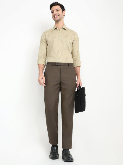 Park Avenue Men Brown Dobby Slim Fit Polyester Blend Trouser