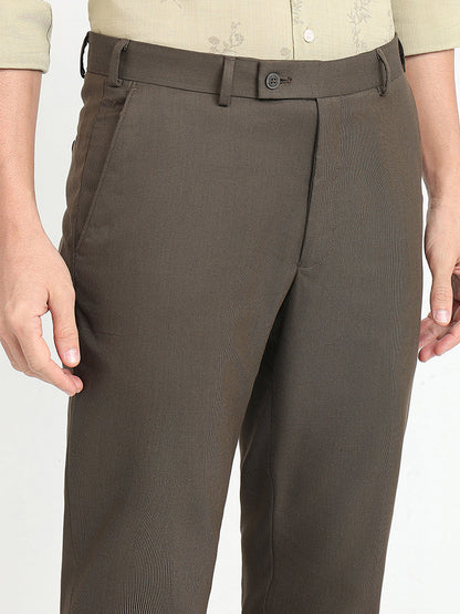 Park Avenue Men Brown Dobby Slim Fit Polyester Blend Trouser