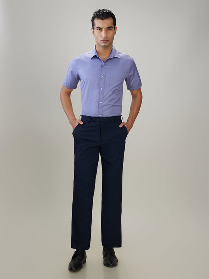 Park Avenue Men Blue Solid Slim Fit Polyester Blend Trouser