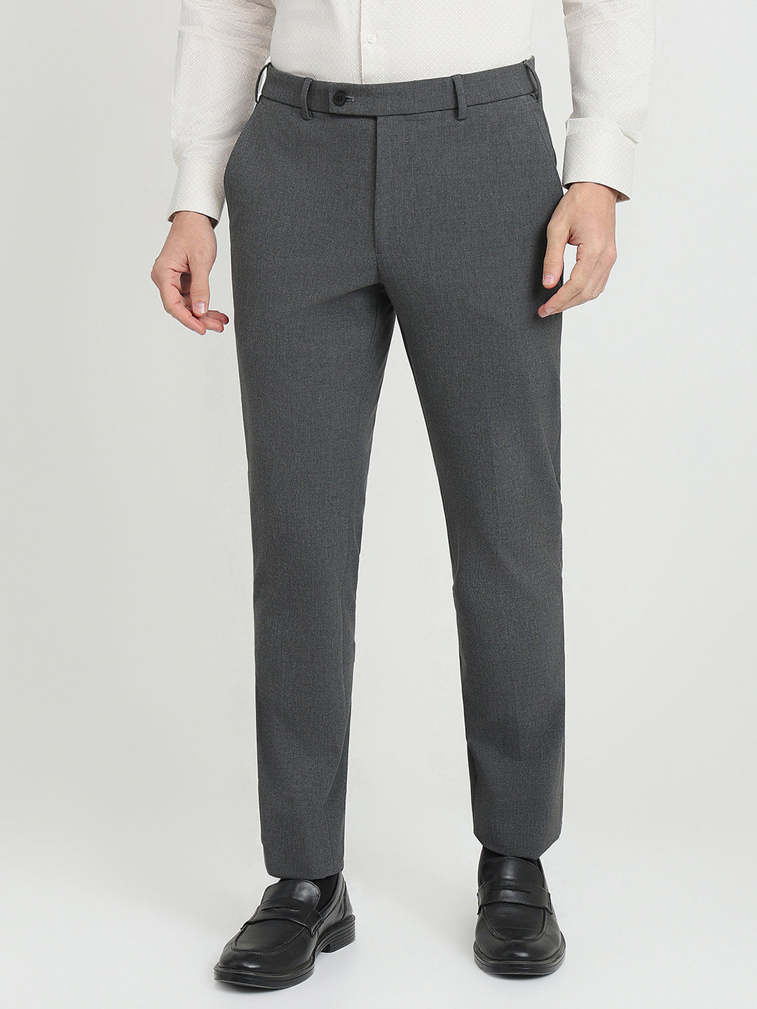 Park Avenue Men Grey Solid Slim Fit Polyester Blend Trouser