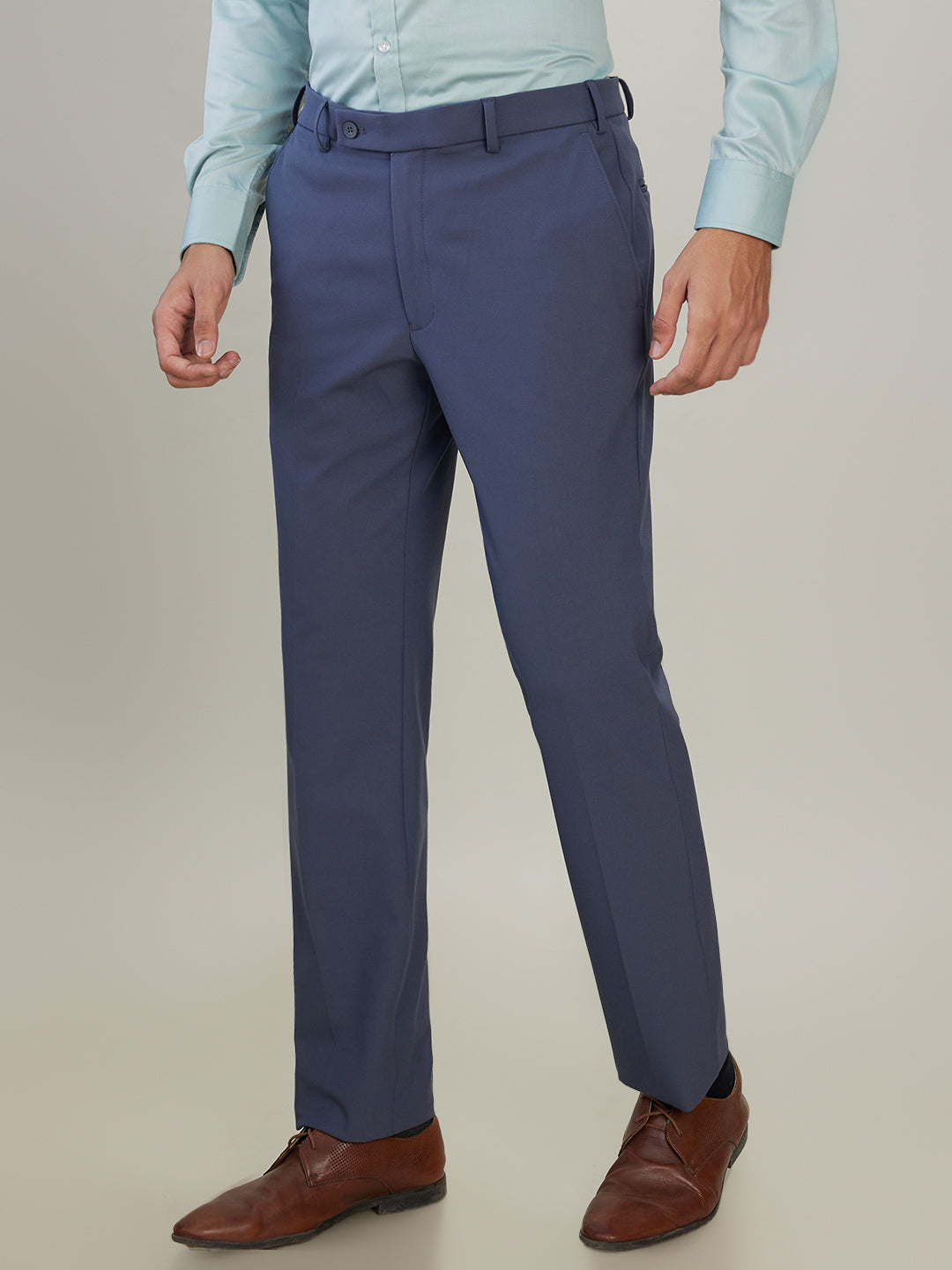 Park Avenue Men Grey Solid Slim Fit Polyester Blend Trouser