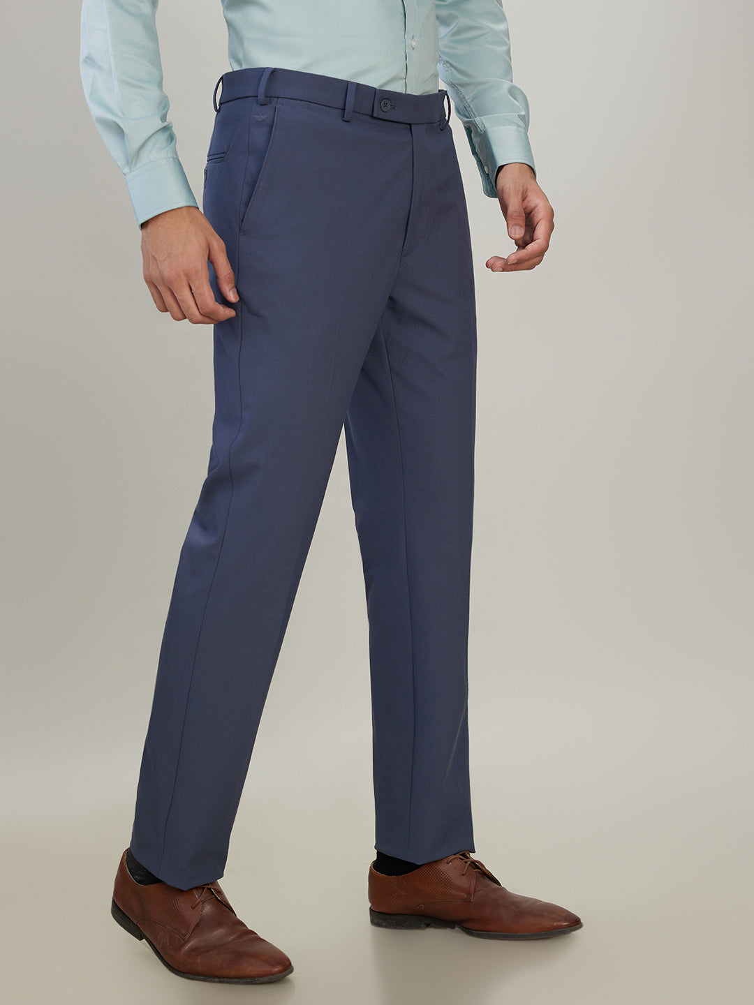 Park Avenue Men Grey Solid Slim Fit Polyester Blend Trouser