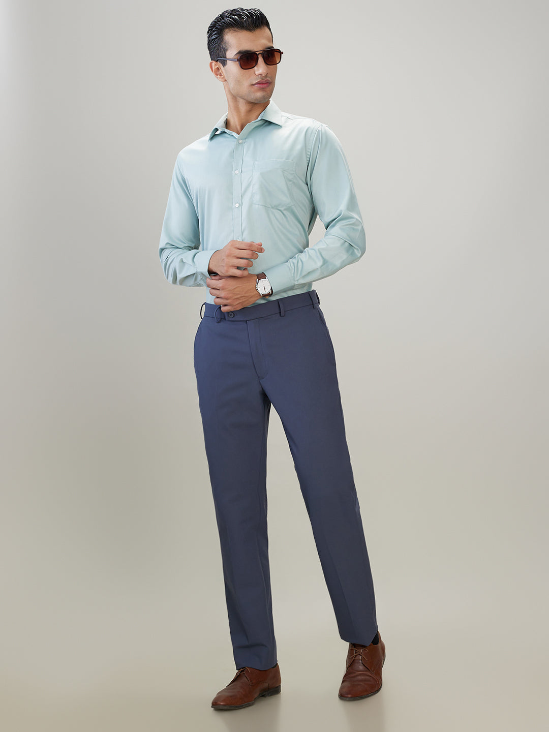 Park Avenue Men Grey Solid Slim Fit Polyester Blend Trouser