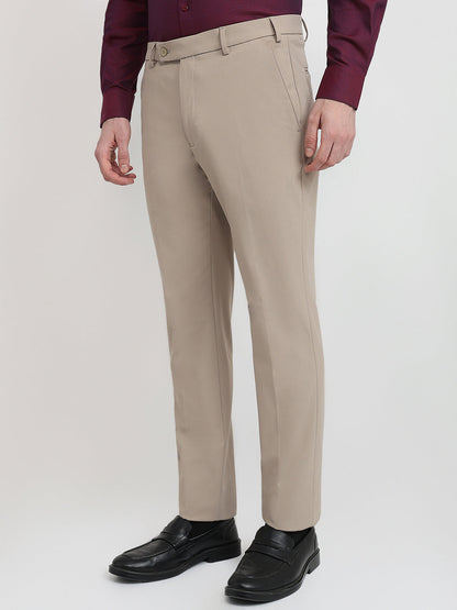 Park Avenue Men Khaki Solid Slim Fit Polyester Blend Trouser