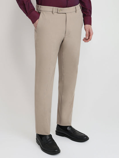 Park Avenue Men Khaki Solid Slim Fit Polyester Blend Trouser
