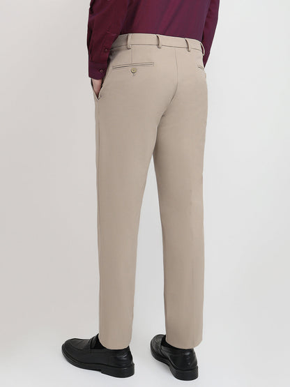 Park Avenue Men Khaki Solid Slim Fit Polyester Blend Trouser