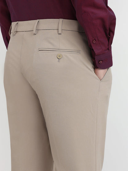 Park Avenue Men Khaki Solid Slim Fit Polyester Blend Trouser