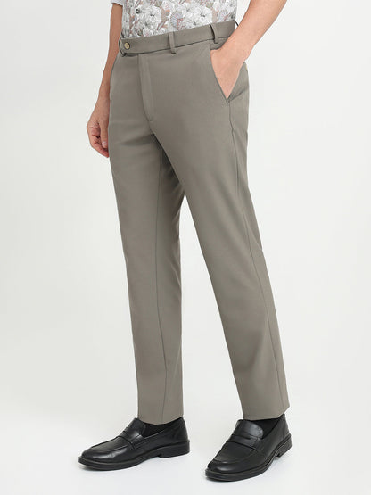 Park Avenue Men Khaki Solid Slim Fit Polyester Blend Trouser