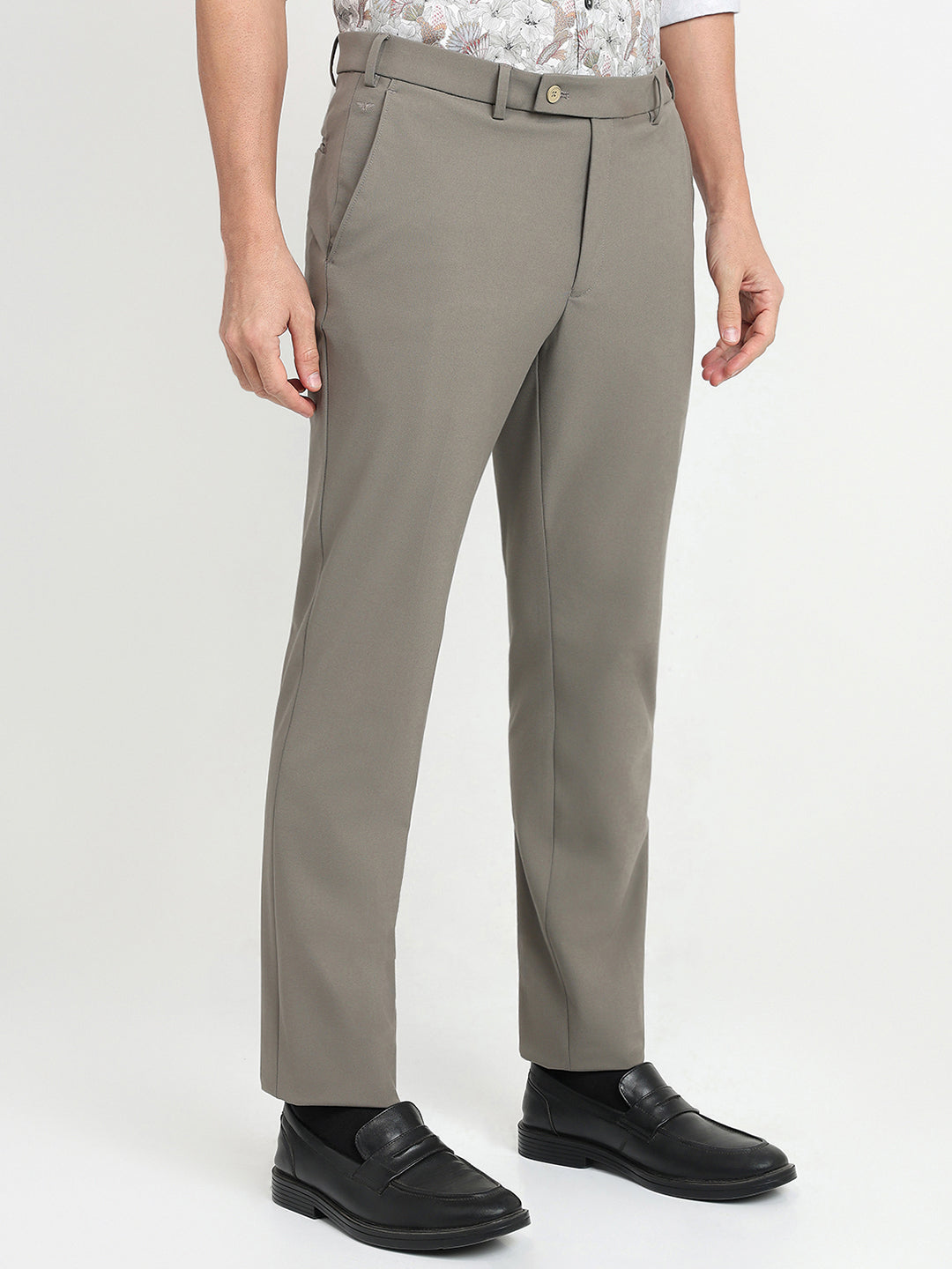 Park Avenue Men Khaki Solid Slim Fit Polyester Blend Trouser