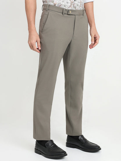 Park Avenue Men Khaki Solid Slim Fit Polyester Blend Trouser