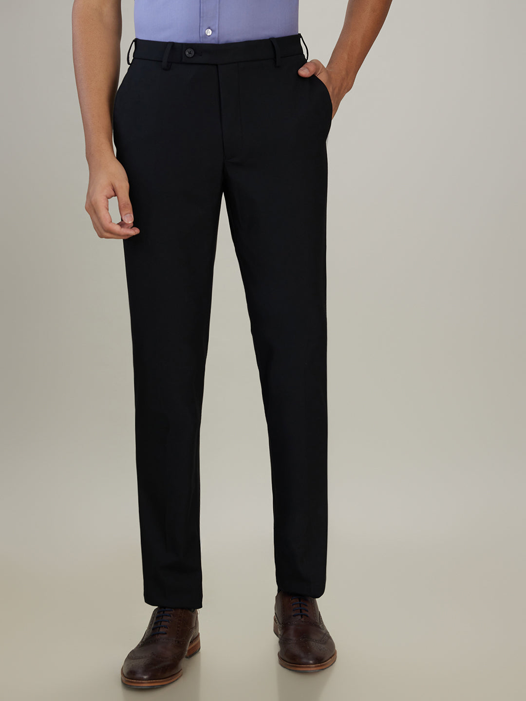 Park Avenue Men Black Solid Slim Fit Polyester Blend Trouser