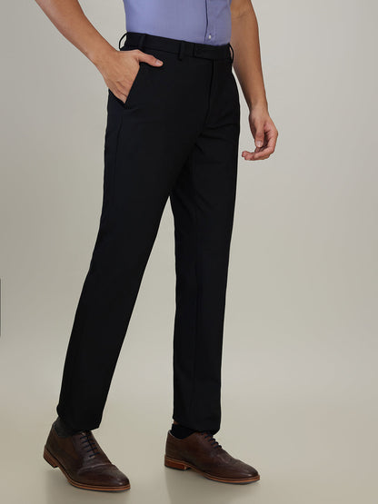 Park Avenue Men Black Solid Slim Fit Polyester Blend Trouser