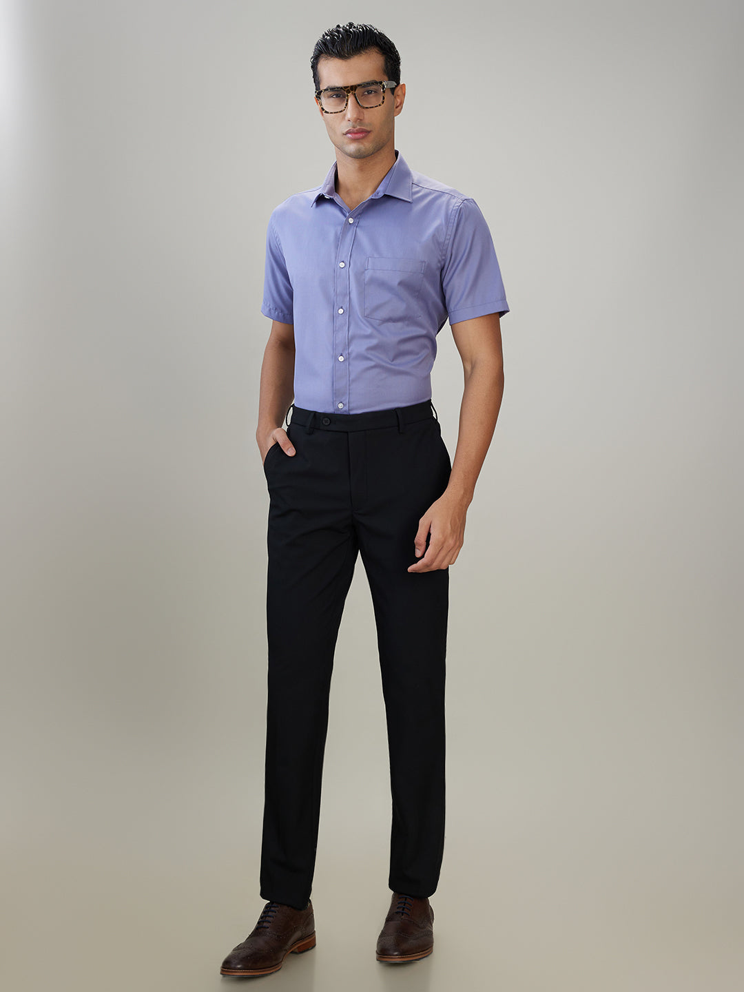 Park Avenue Men Black Solid Slim Fit Polyester Blend Trouser