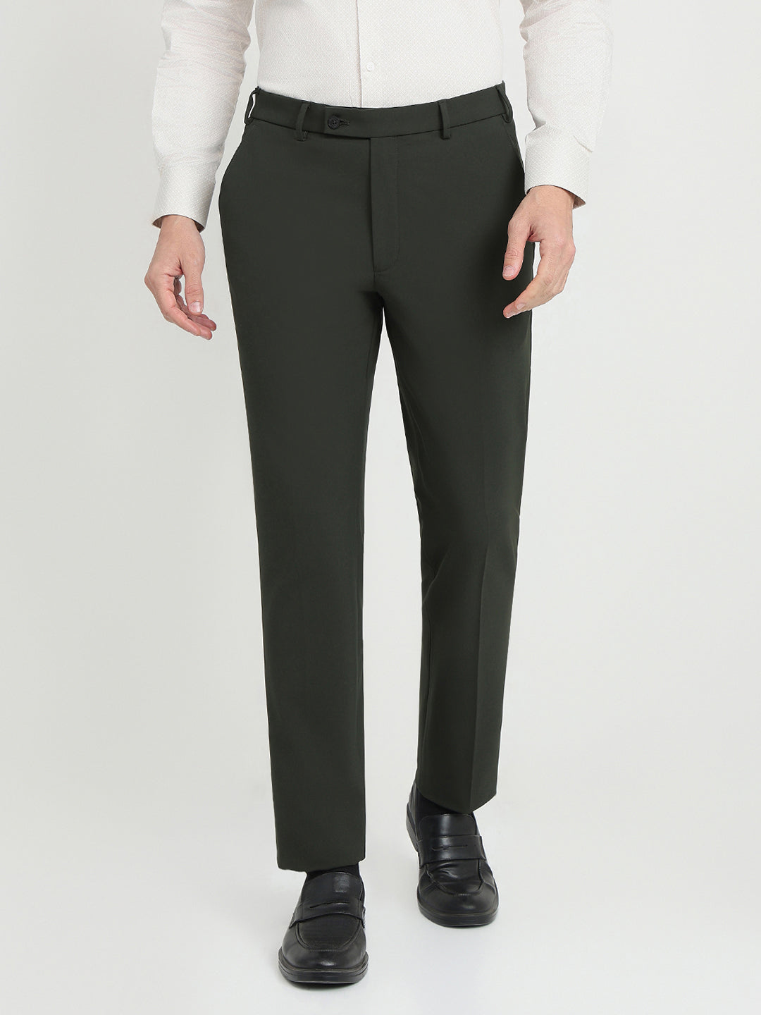 Park Avenue Men Green Solid Slim Fit Polyester Blend Trouser