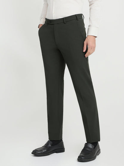 Park Avenue Men Green Solid Slim Fit Polyester Blend Trouser