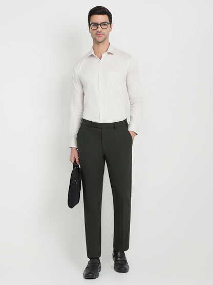 Park Avenue Men Green Solid Slim Fit Polyester Blend Trouser