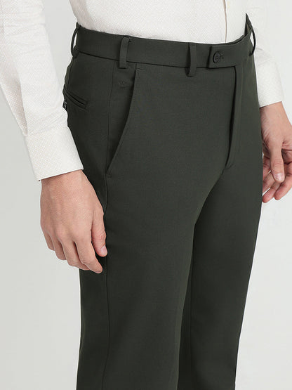 Park Avenue Men Green Solid Slim Fit Polyester Blend Trouser
