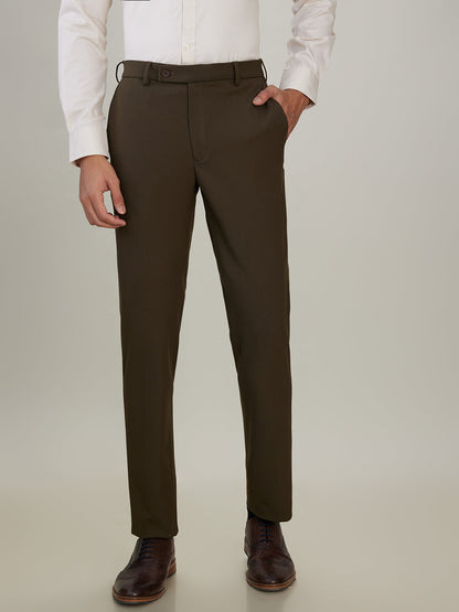 Park Avenue Men Brown Solid Slim Fit Polyester Blend Trouser