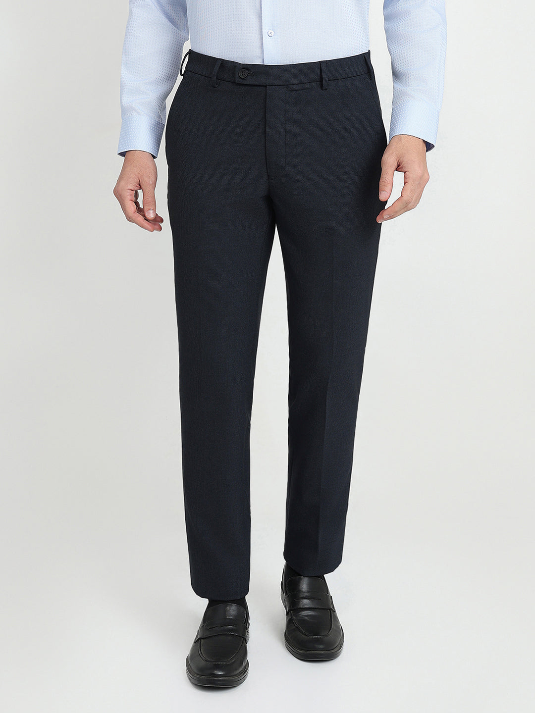 Park Avenue Men Blue Dobby Slim Fit Polyester Blend Trouser