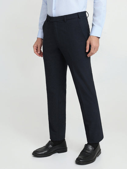Park Avenue Men Blue Dobby Slim Fit Polyester Blend Trouser