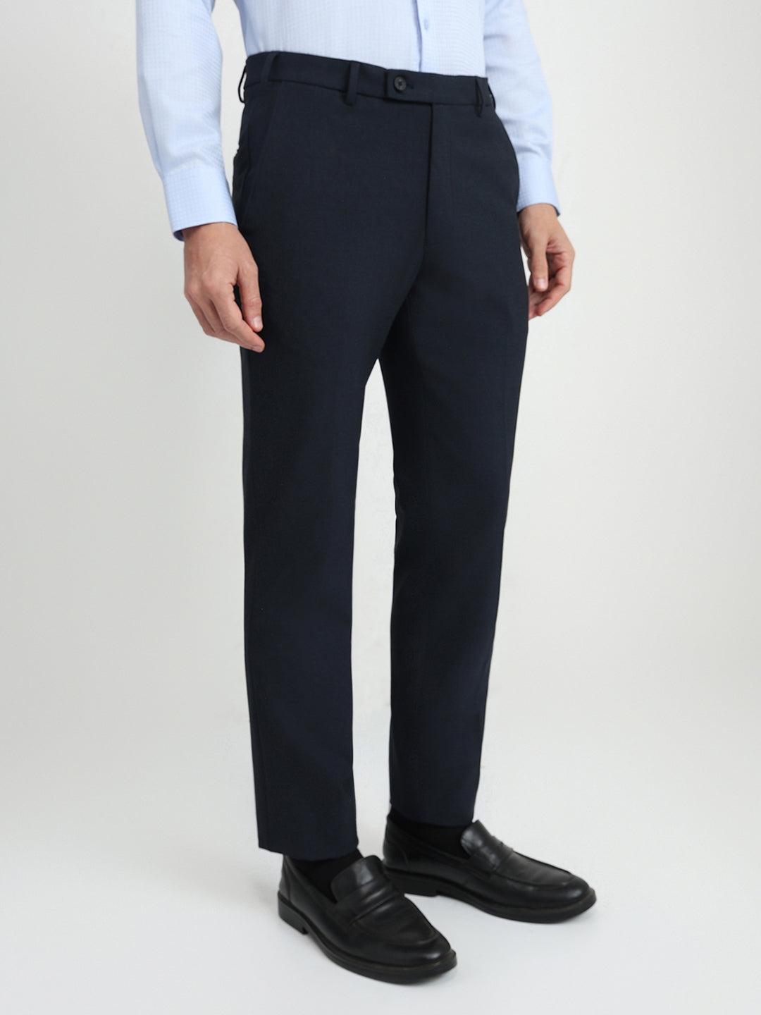 Park Avenue Men Blue Dobby Slim Fit Polyester Blend Trouser