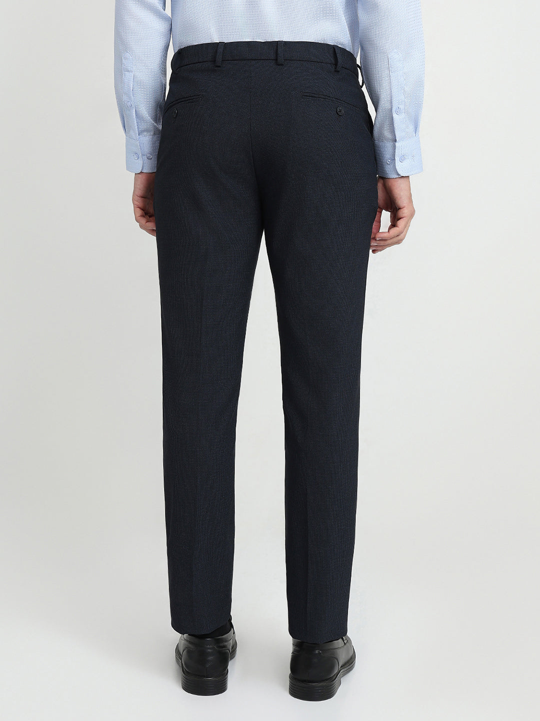 Park Avenue Men Blue Dobby Slim Fit Polyester Blend Trouser