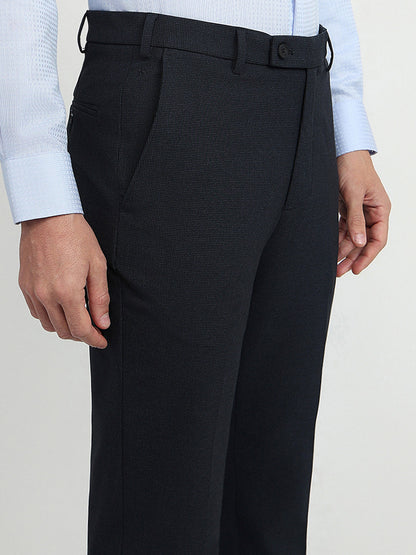Park Avenue Men Blue Dobby Slim Fit Polyester Blend Trouser