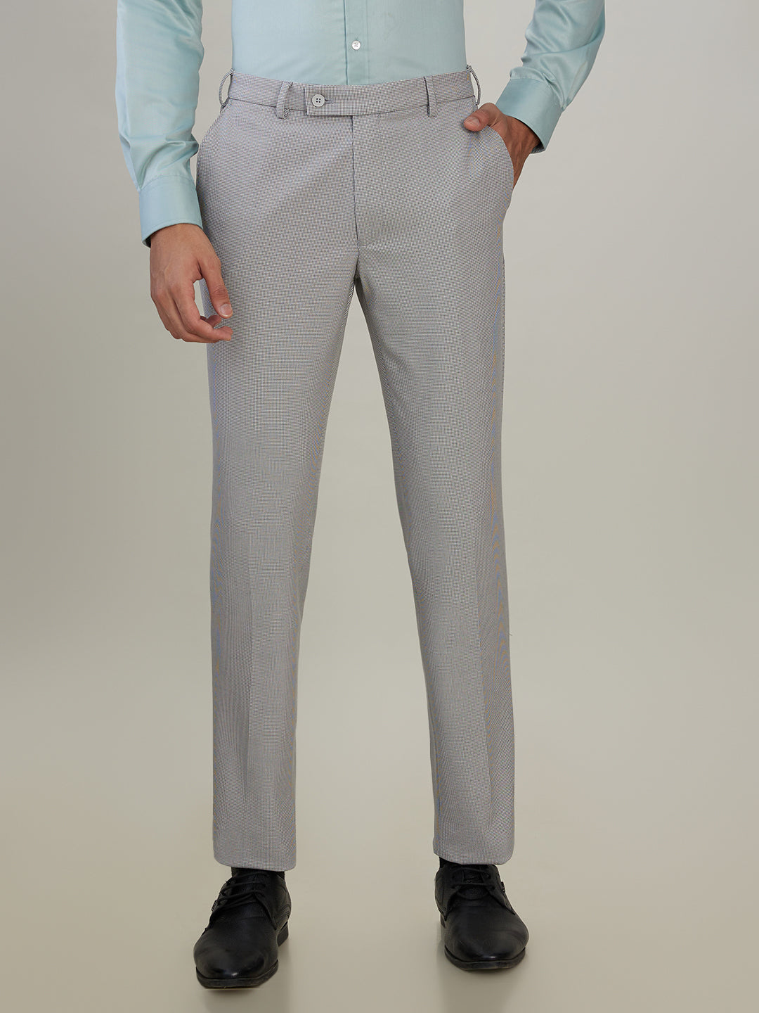 Park Avenue Men Grey Dobby Slim Fit Polyester Blend Trouser